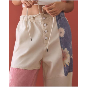 Stylish Women's Baggy Floral Patchwork Wide Leg Jeans