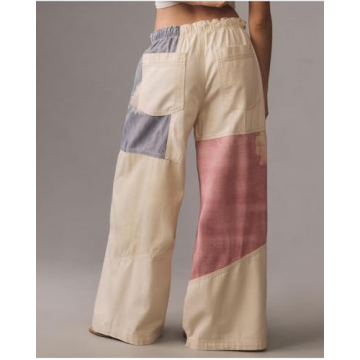 Stylish Women's Baggy Floral Patchwork Wide Leg Jeans