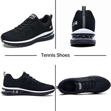 QAUPPE Womens Fashion Lightweight Air Sports Walking Sneakers Breathable Gym Jogging Running Tennis Shoes (Black US 5.5 B(M)
