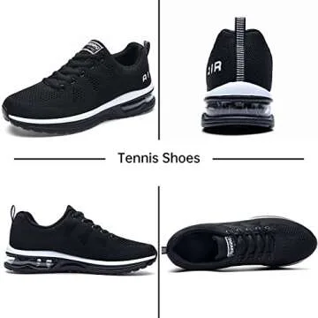 QAUPPE Womens Fashion Lightweight Air Sports Walking Sneakers Breathable Gym Jogging Running Tennis Shoes (Black US 5.5 B(M)
