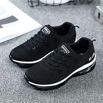QAUPPE Womens Fashion Lightweight Air Sports Walking Sneakers Breathable Gym Jogging Running Tennis Shoes (Black US 5.5 B(M)