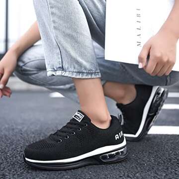 QAUPPE Womens Fashion Lightweight Air Sports Walking Sneakers Breathable Gym Jogging Running Tennis Shoes (Black US 5.5 B(M)