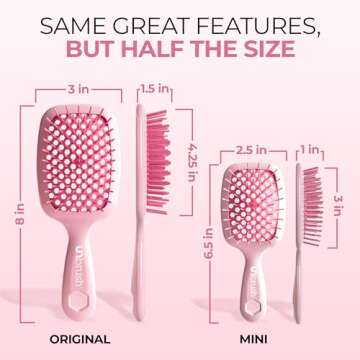 FHI Heat UNbrush Mini Detangler Brush for Pain-Free Brushing on All Wet or Dry Hair Types — Durable Duoflex Anti-Static Bristles, Lightweight Handle, Vented Mini Hair Brush, Peony Light Pink
