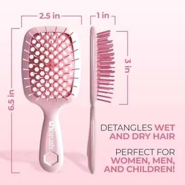 FHI Heat UNbrush Mini Detangler Brush for Pain-Free Brushing on All Wet or Dry Hair Types — Durable Duoflex Anti-Static Bristles, Lightweight Handle, Vented Mini Hair Brush, Peony Light Pink