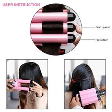 Newlemo 3 Barrel Curling Iron 25mm, 1-Inch Crimper Hair Iron Temperature Adjustable, Hair Crimper Ceramic Tourmaline Fast Heating Curling Wand with Heat Resistant Glove(Pink)