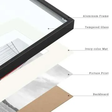 Frametory, 11x14 Metal Picture Frame with Mat for 8x10 Picture & Real Glass, Aluminum Photo Frame Collection (Black, 1 Pack)