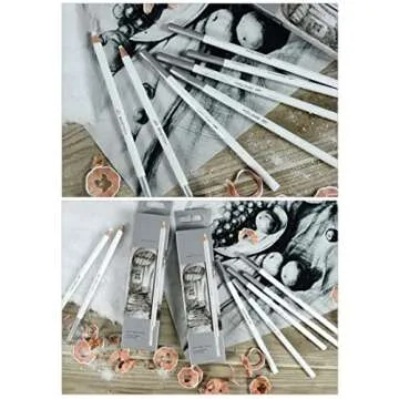 KachiKawa Sketch Highlight Pencil Pen Charcoal White Sketch Pencil Painting Special White Charcoal 12 PCS (White Charcoal Pencil)