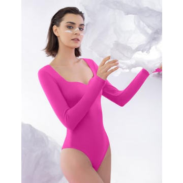 PUMIEY Long Sleeve Bodysuits for Women, Sweetheart Neck