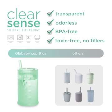 Olababy Clear View Silicone Training Cup with Straw Lid | Toddler Sippy Trainer 12mo+ | Unbreakable Water Drinking Cups for Kids 2yr+ | Baby Led Weaning & Feeding Supplies (Lilac, 9 oz)