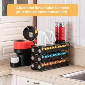 FlagShip for Nespresso Pod Holder Vertuo Pod Drawer Large Mullti Tier Coffee Pod Holder(3 Tier (60Pods Capacity))