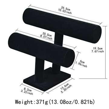 Stratalife Bracelet Holder Bracelet Organizer Bracelet Display Stand T-Bar Jewelry Display Necklace Holder Stand Watch Holder Jewelry Organizer for Bangle Necklace Black (2 Tair)