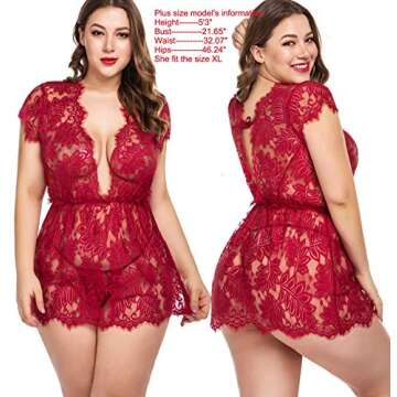 Avidlove Sexy Lingerie for Women Lace Babydoll Chemise Mesh Babydoll Lingerie V Neck Sheer Babydoll(Dark Red,XX-Large)