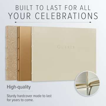 Gallery Leather Guest Book Wedding, Party, Special Events, add Polaroid Photos, 192 Lined Pages, Bonded Leather, Hardcover - Acadia Tan