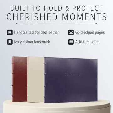 Gallery Leather Guest Book Wedding, Party, Special Events, add Polaroid Photos, 192 Lined Pages, Bonded Leather, Hardcover - Acadia Tan