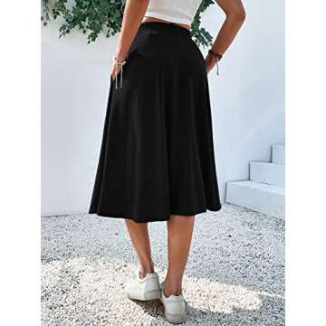 Verdusa Women's Elastic Waist Pocket Side A Line Midi Swing Flared Skirt Black XL