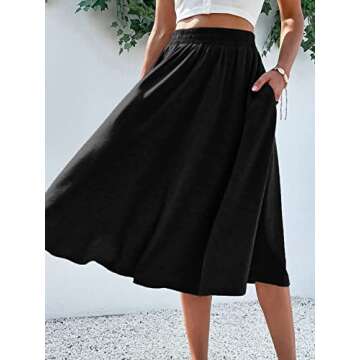 Verdusa Women's Elastic Waist Pocket Side A Line Midi Swing Flared Skirt Black XL