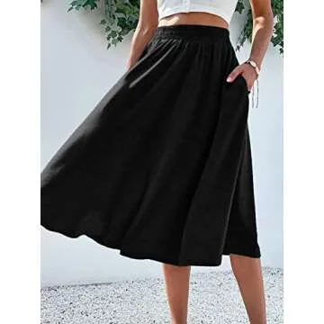 Verdusa Women's Elastic Waist Pocket Side A Line Midi Swing Flared Skirt Black XL