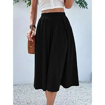 Verdusa Women's Elastic Waist Pocket Side A Line Midi Swing Flared Skirt Black XL