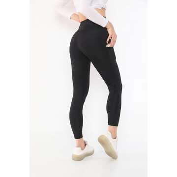 trilece Black Leggings for Women - Yoga Pants High Waisted with Pockets - Tummy Control Athletic Seamless Clothes for Workout