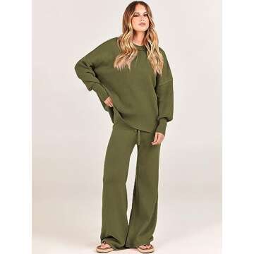 ANRABESS Women 2 Piece Outfits Oversized Chunky Knit Sweater Top Wide Leg Pants 2024 Fall Lounge Set...