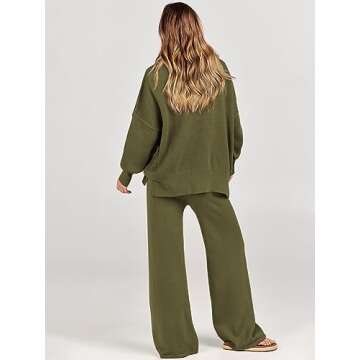 ANRABESS Women 2 Piece Outfits Oversized Chunky Knit Sweater Top Wide Leg Pants 2024 Fall Lounge Set Trendy Cozy Clothes Green Medium