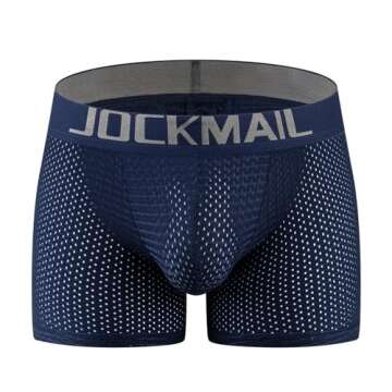 JOCKMAIL Mesh Mens Underwear Boxer Back Mens Padded Underwear Boxer with Hip Pad Men's Boxers (as1, alpha, m, regular, regular, Navy)