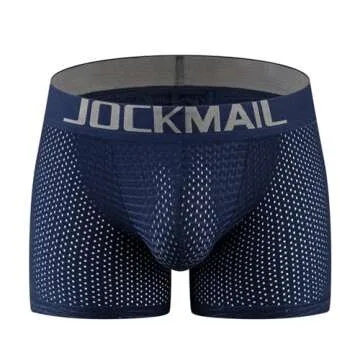 JOCKMAIL Mesh Mens Underwear Boxer Back Mens Padded Underwear Boxer with Hip Pad Men's Boxers (as1, alpha, m, regular, regular, Navy)