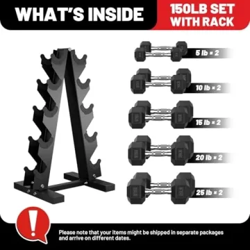 PAPABABE 150 lb Dumbbell Set with Rack Home Gym Free Weights