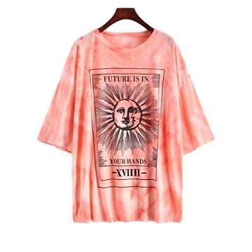 Fenxxxl Women Tie Dye Shirts Casual Loose Fit Short Sleeves Round Neck Boyfriend Tee Tops F491-286-Pink M