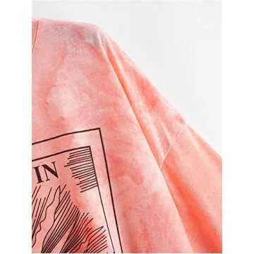 Fenxxxl Women Tie Dye Shirts Casual Loose Fit Short Sleeves Round Neck Boyfriend Tee Tops F491-286-Pink M
