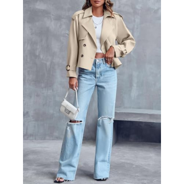 Saodimallsu Women's Stylish Cropped Trench Coat