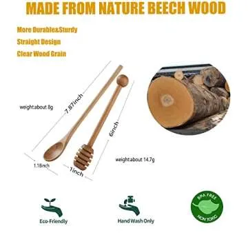 High-Quality Beech Wooden Honey Dippers & Spoons Set