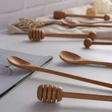 High-Quality Beech Wooden Honey Dippers & Spoons Set