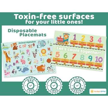 Disposable Placemats for Baby, Toddlers and Kids, 40 Disposable Baby Placemats for Restaurant, Dinin...