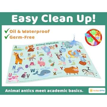 Disposable Placemats for Baby, Toddlers and Kids, 40 Disposable Baby Placemats for Restaurant, Dining Table & Travel, Learning Placemats for Kids, Toddler Travel Essential, Animals ABC & Numbers