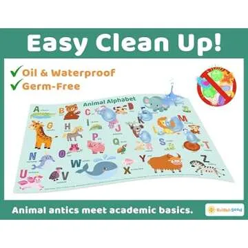 Disposable Placemats for Baby, Toddlers and Kids, 40 Disposable Baby Placemats for Restaurant, Dining Table & Travel, Learning Placemats for Kids, Toddler Travel Essential, Animals ABC & Numbers