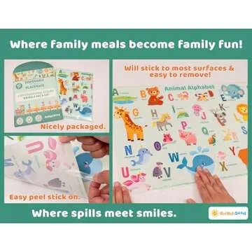 Disposable Placemats for Baby, Toddlers and Kids, 40 Disposable Baby Placemats for Restaurant, Dining Table & Travel, Learning Placemats for Kids, Toddler Travel Essential, Animals ABC & Numbers