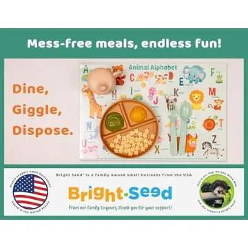 Disposable Placemats for Baby, Toddlers and Kids, 40 Disposable Baby Placemats for Restaurant, Dining Table & Travel, Learning Placemats for Kids, Toddler Travel Essential, Animals ABC & Numbers