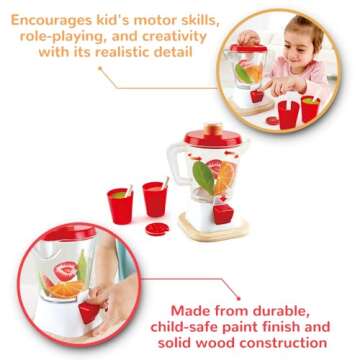 Hape Smoothie Blender | Multicolor Kitchen Smoothie Machine Play Set Complete with Cups & Straws