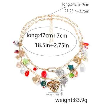 JNF Chunky Layered Gold Charm Necklace for Women Boho Heart Sun Flower Key Coins Charms Necklaces Go...
