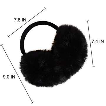 LETHMIK Women's Faux Fur Foldable Big Earmuffs Winter Outdoor Ear Warmers Black
