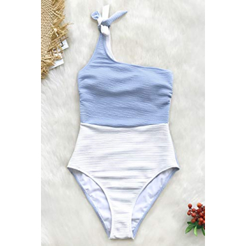 CUPSHE Women's One Piece Swimsuit Color Block One Shoulder Bowknot Bathing Suit