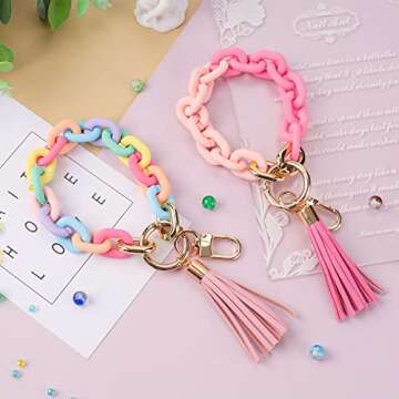 GIEMSON Acrylic Bangle Key Ring Wristlet Keychain Chunky Chain Link Key Ring Bracelets for Women Boho Car Keychain Holder