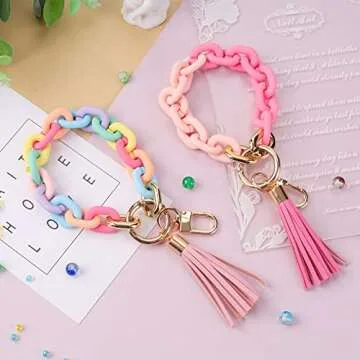 GIEMSON Acrylic Bangle Key Ring Wristlet Keychain Chunky Chain Link Key Ring Bracelets for Women Boho Car Keychain Holder