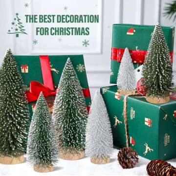 Hatisan 6pcs Mini Christmas Trees Small Bottle Brush Trees with Wooden Base, Artificial Christmas Tr...