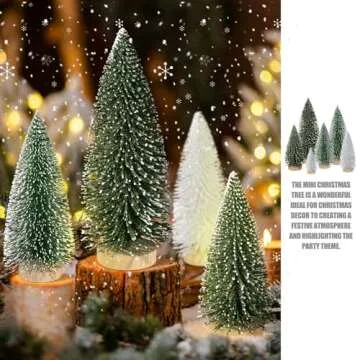 Hatisan 6pcs Mini Christmas Trees Small Bottle Brush Trees with Wooden Base, Artificial Christmas Trees for Village Tabletop Home Room Party Craft Christmas Decor Indoor(Green,Silver)