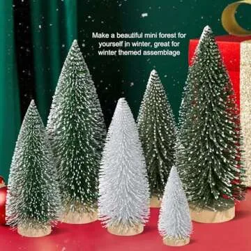 Hatisan 6pcs Mini Christmas Trees Small Bottle Brush Trees with Wooden Base, Artificial Christmas Trees for Village Tabletop Home Room Party Craft Christmas Decor Indoor(Green,Silver)