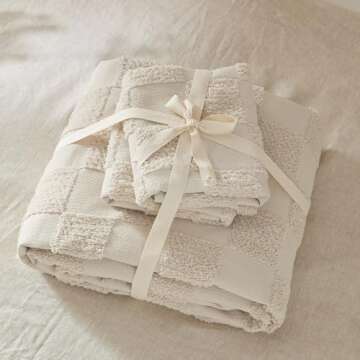 Bedsure Boho Duvet Cover Queen Size - Checkered Duvet Cover Queen Set for All Seasons, 3 Pieces Soft Shabby Chic Embroidery Boho Bedding, Comforter Not Included (Beige, 90" x 90")