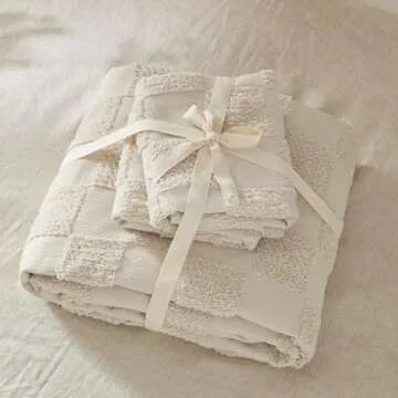 Bedsure Boho Duvet Cover Queen Size - Checkered Duvet Cover Queen Set for All Seasons, 3 Pieces Soft Shabby Chic Embroidery Boho Bedding, Comforter Not Included (Beige, 90" x 90")