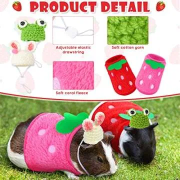 Mixweer 4 Pieces Guinea Pig Stuff Includes 2 Guinea Pig Clothes and 2 Cute Mini Hats with Adjustable Strap Small Animal Warm Vest Cozy Hand Knitted Hat for Hamster Bunny(Frog Style)